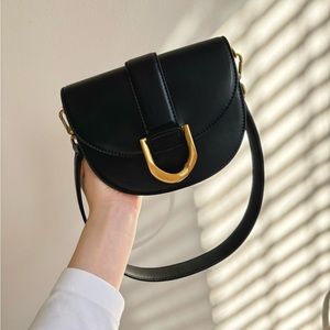 Like New Charles & Keith Mini Gabine Saddle Bag - Black